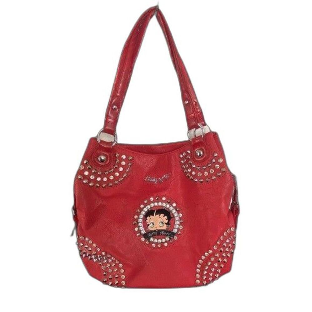 Rare VTG Betty Boop Red Bucket Handbag Bling Gold Lined Cartoon Purse